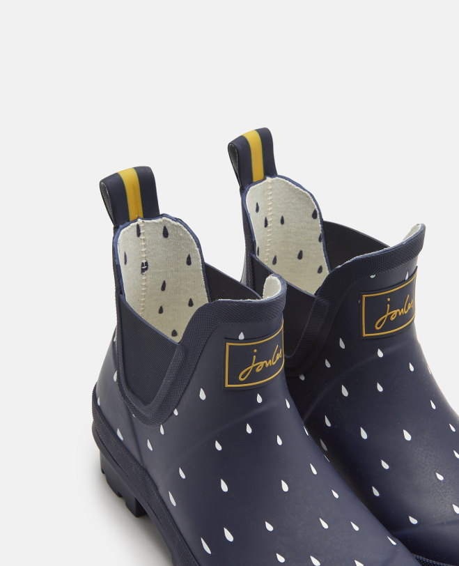 Joules Wellibob Short Height Printed Welly Navy Raindrops